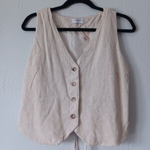 The Workshop Cream Button-Front Linen Vest